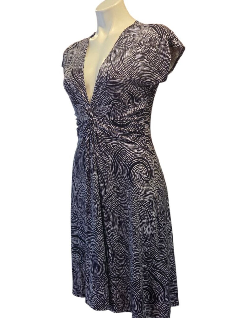 Vintage Sushi Flower Black And White Swirl Dress Size Large Retro Y2K USA